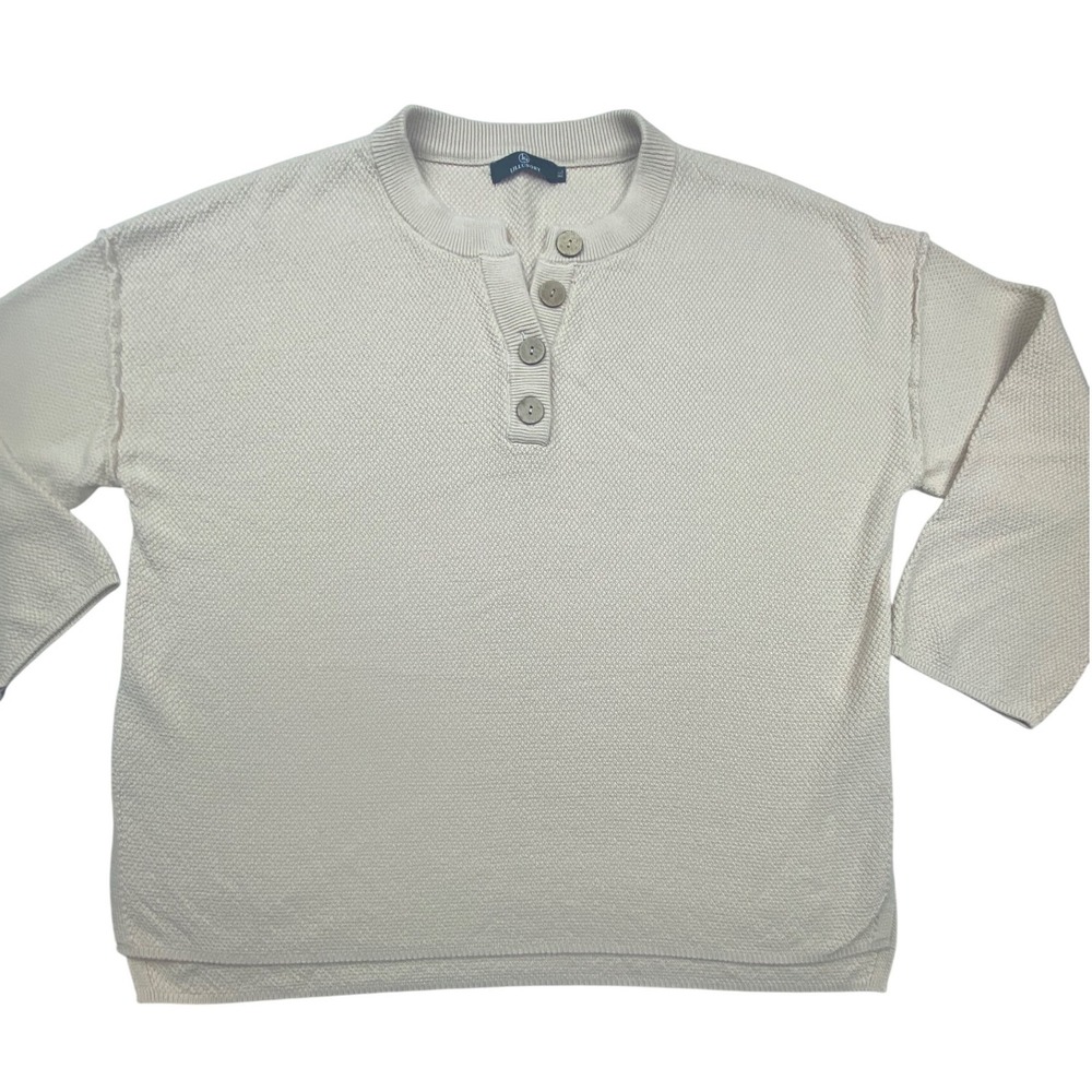 Lillusory Womens XL Beige Henley Sweater Oversized Knit Button Top LS055 Neutral